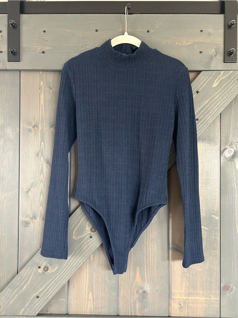Lulu's Navy Ribbed Long-Sleeve Mock Neck Bodysuit Sweater